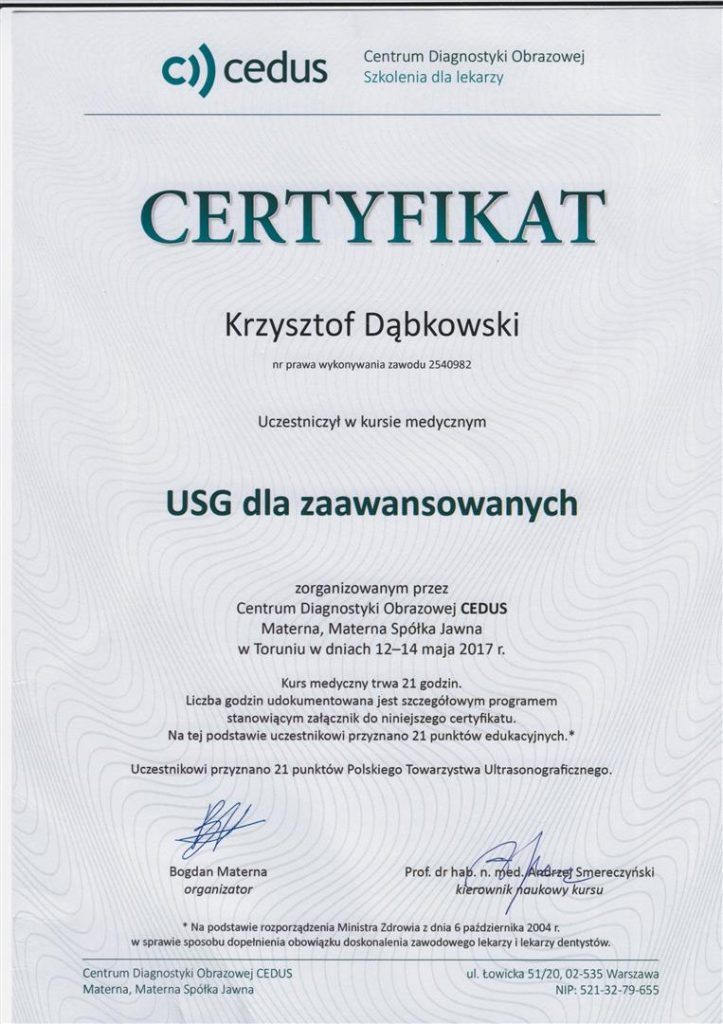 Certyfikat - Krzysztof Dąbkowski