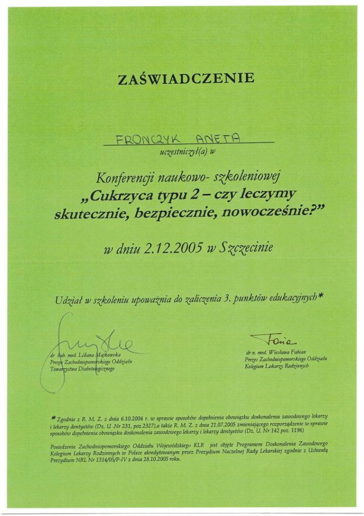 Certyfikat - Aneta Fronczyk