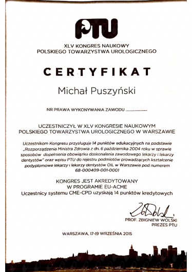 Puszyński certyfikat