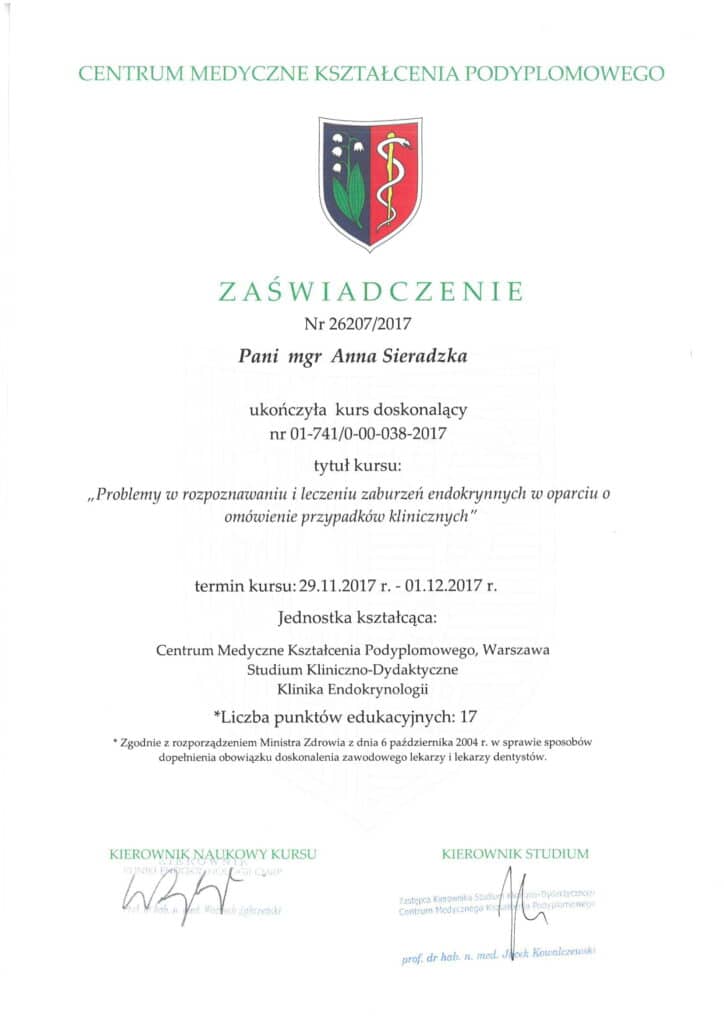 Certyfikat - Anna Sieradzka