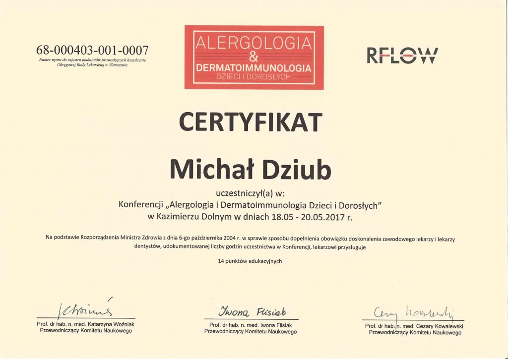 Certyfikat - Michał Dziub