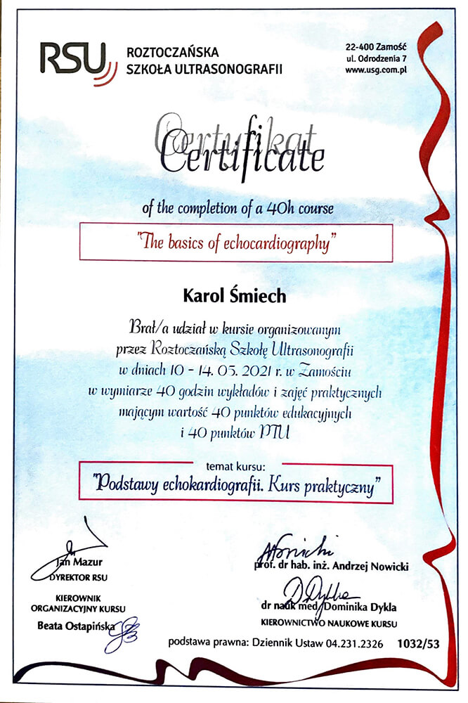 Certyfikat - Karol Śmiech