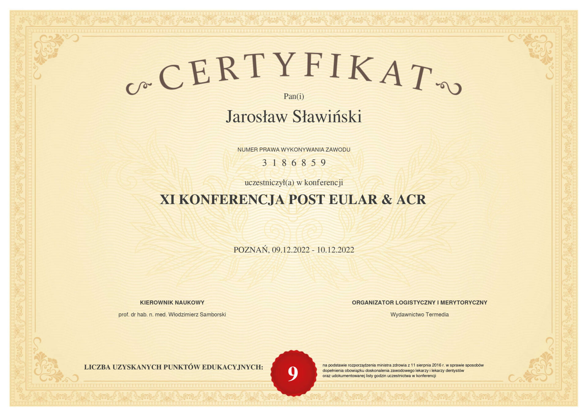 Certyfikat - Jarosław Sławiński