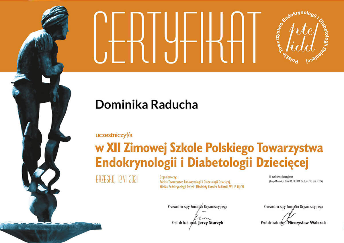 Certyfikat - Dominika Raducha
