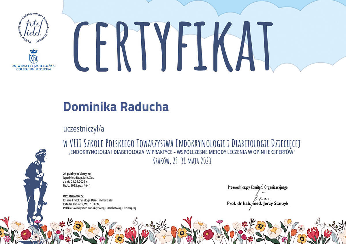 Certyfikat - Dominika Raducha